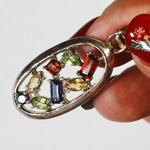 LARGE PENDANT MULTI GEMSTONES 925 SILVER ARTISAN - EARTH MINED GEMS